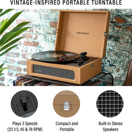 Crosley: Voyager Vintage Portable Vinyl Record Player Turntable with Bluetooth in/Out and Built-in Speakers - Tan - CR8017B-TA Electronics Crosley