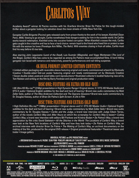 Carlito's Way 4K UHD Limited Edition [Blu-Ray] DVDs & Blu-Rays Art Haus