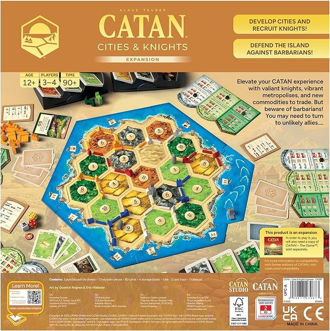 Catan: Cities and Knights Game Expansion - 6th Edition [Board Game, 3-4 Players] Board Game Catan Studios