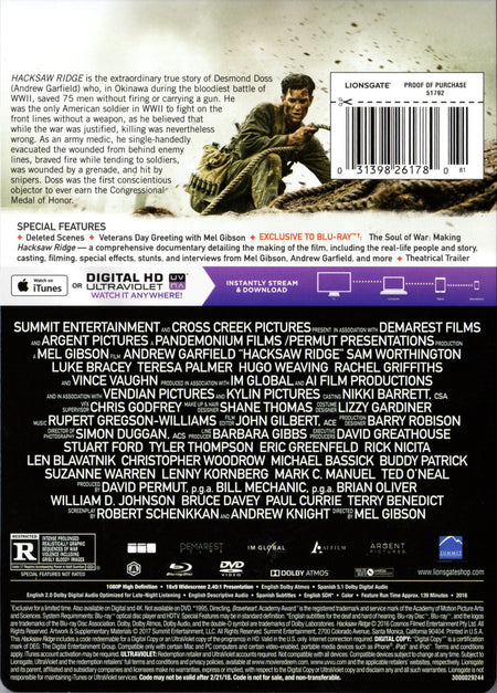 Hacksaw Ridge - Steelbook [Blu-Ray] Blu-Ray Steelbook Shopville