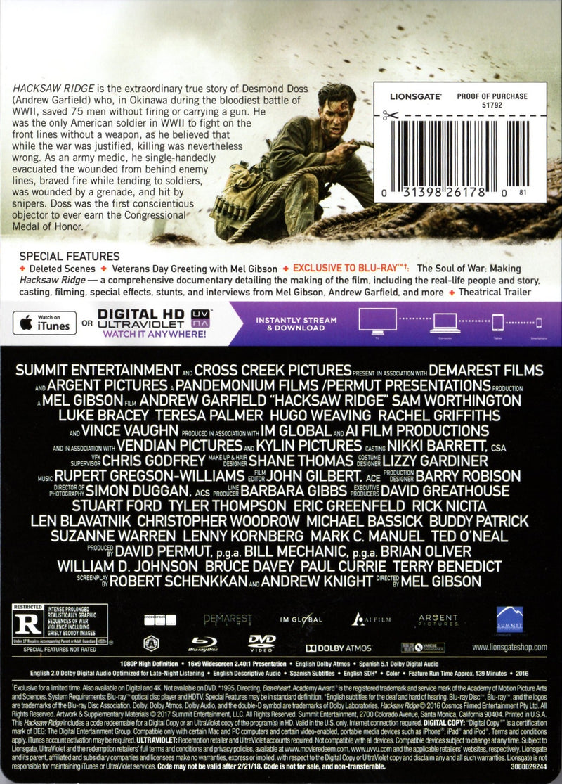 Hacksaw Ridge - Steelbook [Blu-Ray] Blu-Ray Steelbook Shopville