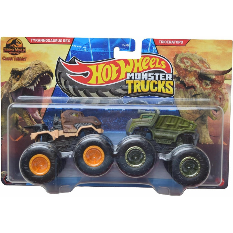 Hot Wheels Monster Trucks: Jurassic World Chaos Theory - Tyrannosaurus Rex and Triceratops Toys & Games Mattel