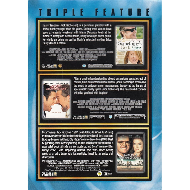 Jack Nicholson Triple Feature - Something's Gotta Give / Anger Management / The King Of Marvin Gardens [DVD]