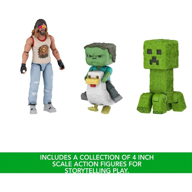 A Minecraft Movie Garrett Creeper Zombie & Chicken Action Figure 4-Pack (Woodland Mansion Throwdown) Toys & Games Mattel