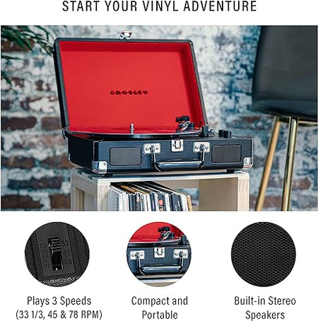 Crosley: Cruiser Plus Vintage 3-Speed Bluetooth in/Out Suitcase Vinyl Record Player Turntable - Black/Red - CR8005F-BK [Electronics] Electronics Crosley