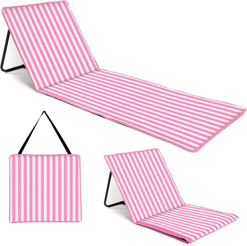 Beach Mat Recliner with Pocket - Pink Stripes Home and Hardware just be