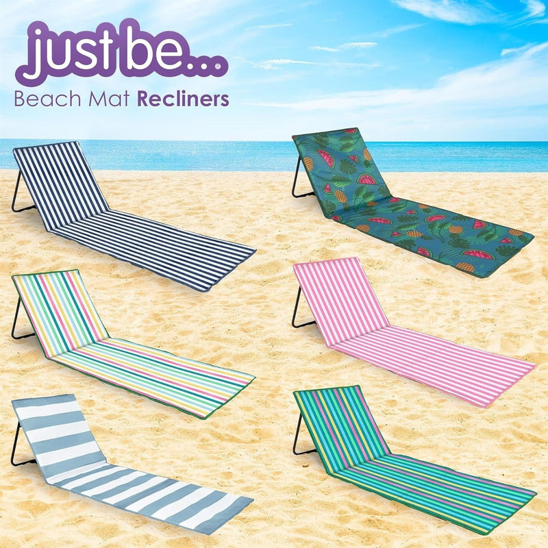 Beach Mat Recliner with Pocket - Pink Stripes Home and Hardware just be
