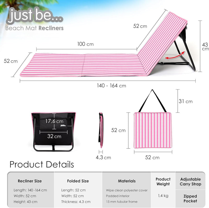 Beach Mat Recliner with Pocket - Pink Stripes Home and Hardware just be